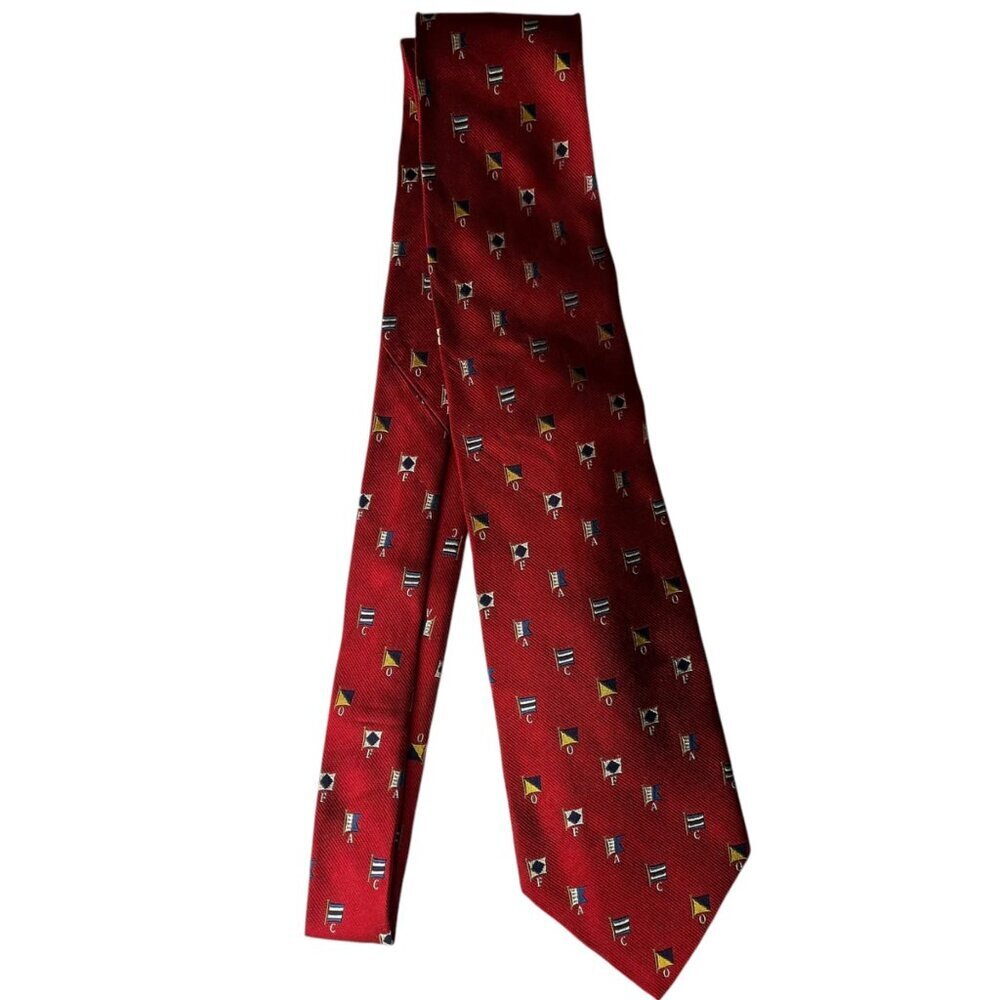 Faconnable Tie 100% Silk Men Necktie Multicolor Flag Red 59"‎ X 3.75"